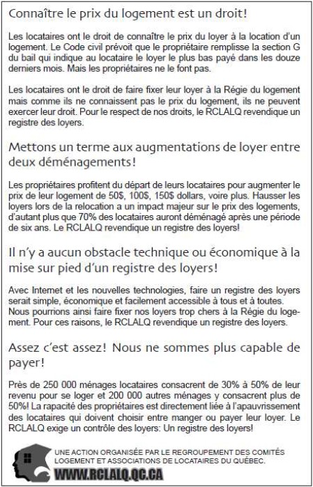 Texte du tract en image: info: 418-523-6177. Le texte est trop long à transcrire. Vous pourrez contacter le BAIL pour leur expliquer pourquoi les textes ne doivent pas être des images.