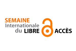 Logo : entre les mots Libre accès, un dessin simple et orange d'un cadenas. En anglais, c'est le même logo, mais entre les mots Open Access.