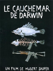 Affiche du film - Trois dessins un par-dessus l'autre : un poison ; un squelette de poison mi-fusil mitrailleur ; un fusil mitrailleur d'environ la même taille. Un film de Hubert Sauper.