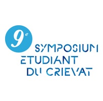 Logo : 9e inscrit dans un cercle bleu ciel. Symposium étudiant du CRIEVAT, en lettres modernes avec des bouts manquants.