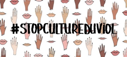 Image sur fond de dessins de mains et de lèvres : #StopCultureDuViol