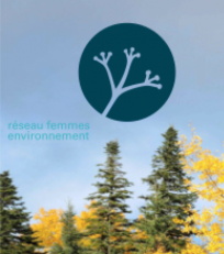 Affichette sur fond d'une photo du haut d'arbres : cèdres et érables. Logo : dans un cercle bleu-vert, une tige de divise en trois; chacune ayant aussi trois debuts de tiges.