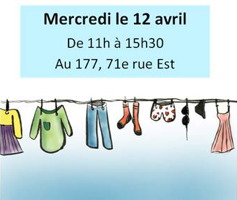 Affichette : dessin de vêtements sur une corde à ligne. 11 h à 15 h 30