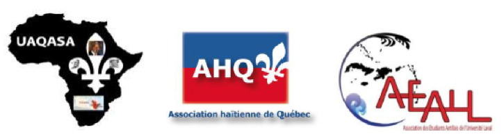 Les trois logos : UAQASA (continent africain noir, fleur de lys blanche), AHQ : Association haïtienne de Québec, AEALL : Association des étudiants antillais de l'université Laval.