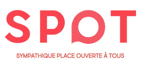 Logo 2017 : SPOT en lettres rouges. Le O a une tige comme une bulle de paroles. 