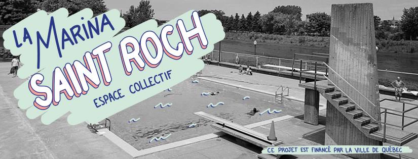 Bannière sur fond d'une photo en noir et blanc de la piscine : La Marina Saint-Roch Espace collectif