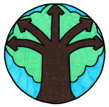 [Logo 2017 : dessin d'un arbre brun avec cinq grandes branches en forme de flèche pointant dans cinq directions différentes.  « Nuage » vert représentant son feuillage. Fond bleu ciel.]