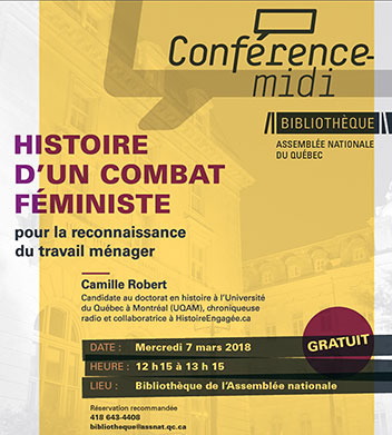 L'affiche sur fond jaune-beige : Histoire d'un combat féministe. Insistance colorée sur le mot Gratuit.