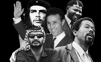 Sur fond noir, montage de cinq portraits de personnages historiques iconiques : Che Guevara, Nelson Mandela, Yasser Arafat, etc.