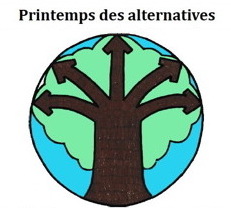Logo : dessin d'un arbre brun foncé à cinq branches, sur fond d'un feuillage vert pomme, dans un cercle à fond bleu ciel.