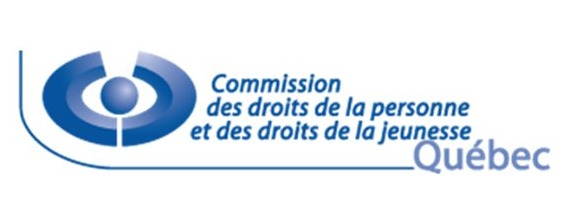 Logo de la CommisionDPDJ - Québec : un oval large, bleu, autour d'un rond ; ressemble à un oeil ou à deux bras au-dessus d'une tête.