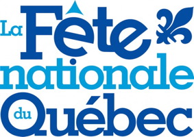Logo : La Fête nationale du Québec. Fleur de lys bleu marin. Le tout sur fond blanc.