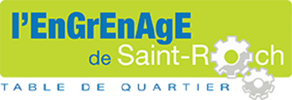 bannière du site de l'organisme : le o dans Saint-Roch est remplacé par deux roues d'engrenage.- L'Engrenage de Saint-Roch - Table de quartier.