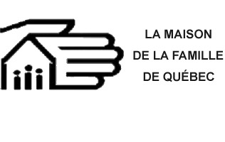 logo: La Maison de la Famille de Québec. Dessin simple d'une main géante couvrant une petite maison triangulaire contenant trois petits personnages.