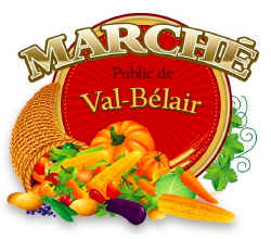 Logo : panier de légumes et fruits colorés, dont des blés d'inde et des carottes.