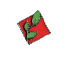 Photo de l'épinglette classique du mouvement : carré rouge en diagonale avec une tige verte à trois feuilles. Représente le fait d'être dans le rouge et donna naissance au fameux carré rouge du mouvement étudiant contre l'endettement.