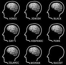 Neuf dessins identiques représentant simplement une tête dans laquelle on voit le cerveux (blanc sur noir). Chacune a un titre, comme Hindou, Juif, Noir, etc. Celle avec le titre Raciste n'a pas de cerveau.