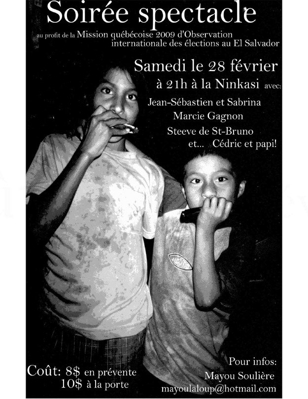 affiche - Deux garcons salvadoriens jouant chacun une harmonica. Info ci-dessous.