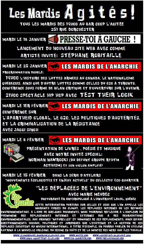 affiche décrivant les thèmes des mardis de jan et fév 2011 - voir les événements en soi sur le calendrier :P