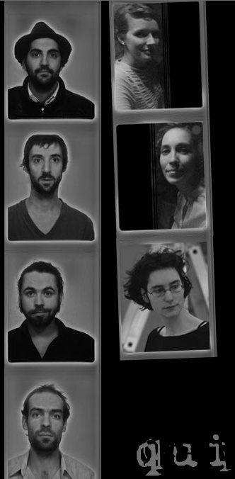 Montage de photos des artistes sur fonds noir, avec le mot Qui ? 4 hommes, 3 femmes, tou-tes dans la trentaine