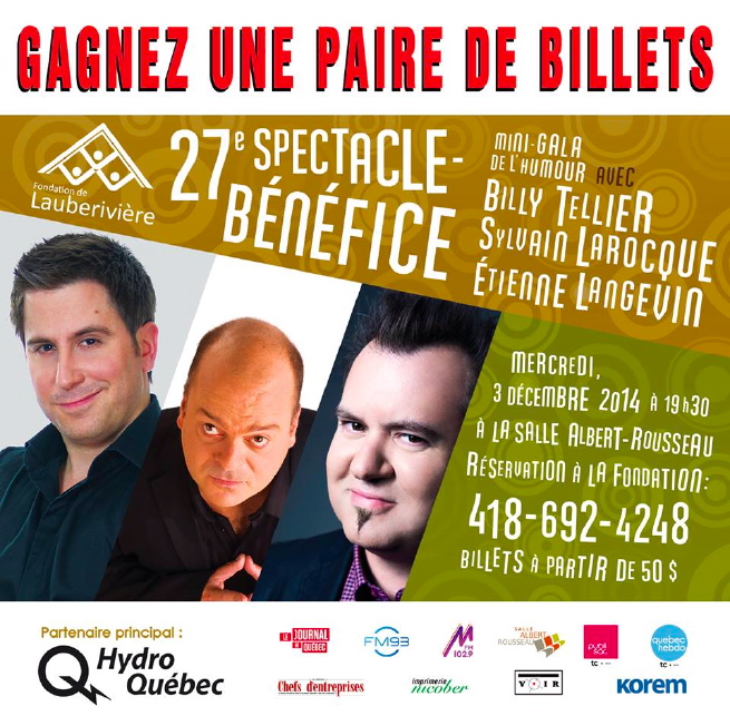 Affiche  : trois photos : Billy Tellier, Sylvain Laroche, Étienne Langevin. Les info sont transcrites ci-dessous