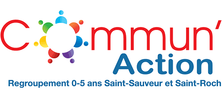 Logo : le o dans Commun'Action représente sept bonhommes de couleurs différentes.