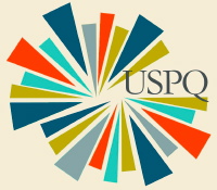 Logo : une vingtaine de pointes triangulaires, séparées un peu, de couleurs diverses, formant vaguement un cercle décentré. USPQ