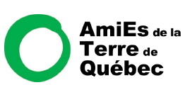 logo : AmiEs de la Terre de Québec - On voit un globe à la gauche du nom, avec une tige rappelant le Q de Québec.