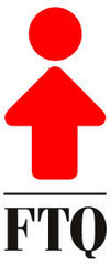 Logo de la FTQ - Flèche rouge avec un point au dessus ressemblant à un bonhomme