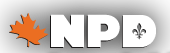 Logo de la section québécoise du NPD - Une feuille d'érable orange à gauche. Le D dans NPD contient une fleur de Lys