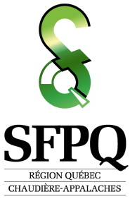 logo : SFPQ région Québec Chaudière-Appalaches - On voit un S et un Q formant un signe vert unique.