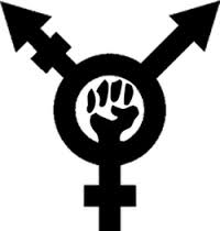 Symbole queer : cercle contenant un poing d'où jaillit trois flèches représentant l'icône homme, femme et neutre.