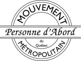 Logo : Mouvement Personne d'Abord du Québec Métropolitain. Écrit en cercle : les mots Personne d'Abord sont en évidence au milieu.