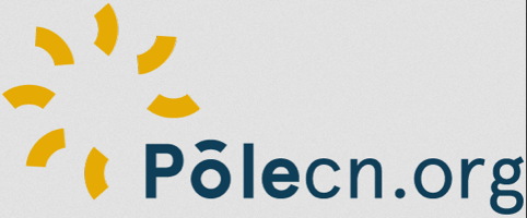 Logo : Pôlecn.org. Sept traits courbes jaune forment une sorte de soleil ou de rouage.
