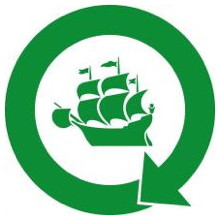 Logo du mouvement « Zéro déchet Québec  ».  Le bâteau de la Ville de Québec, mais de couleur verte forêt foncée, dans un cercle vert qui en fait une flèche en cercle, représentant un cycle comme le recyclage.