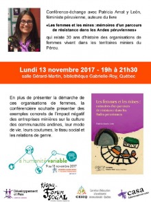 Affiche : portrait de Patricia Amat y León : cheveux longs bruns, lunettes, foulard mauve. Miniature de la page couverture du livre : dessin simpliste et coloré d'une voie ferrée avec des chariots miniers et une petite maison au toit vert. Logo 2017 des JQSI et des quatre groupes organisateurs. Voir l'annonce ci-contre.