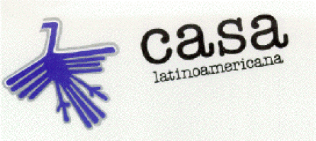 Logo de la CASA latino-américaine : oiseau bleu-mauve à grand cou et grandes plumes arrières.