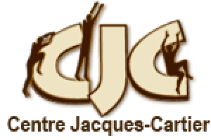 Logo : CJC. Chaque lettre à l'ombre d'une personne qui grimpe ou encore saute sur la lettre.