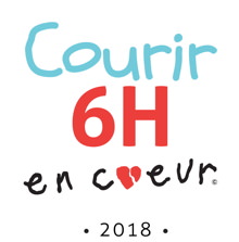 Logo : Courir 6H en coeur 2018. Lettres inégales, comme un enfant débutant. La lettre o du mot coeur est un petit coeur rouge brisé.