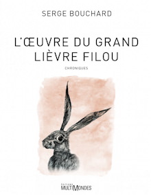 Page couverture sur fond blanc : dessin d'un lièvre aux grandes oreilles levées, gris, sur fond rosé.