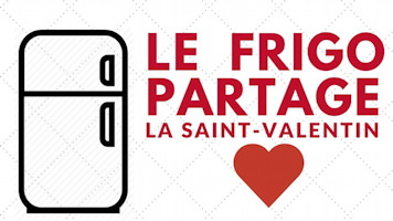 Affichette sur fond blanc : dessin simple d'un frigidaire. Dessin d'un coeur rouge.