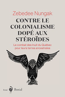 Page couverture sur fond gris blanc avec un dessin noir d'un oiseau de proie aux ailes déployées.