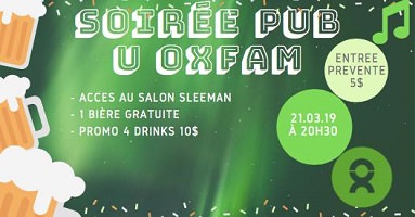 Affichette sur fond vert : dessin de pots de bière et une note de musique.