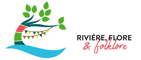 Affichette sur fond blanc : dessin d'un arbre courbé, sur une vague d'eau, avec des guirlandes multicolores.