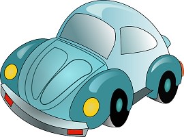 Dessin comique d'une voiture de style coccinelle (Volkswagen) turquoise.