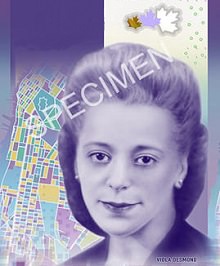 Spécimen du 10 $ canadien : portrait violet de Viola Desmond. Coiffure attachée vers l'arrière ; regard serein.