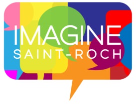 Logo projet Imagine Saint-Roch : une bulle de paroles, mais divisée en multiples sections de couleurs différentes.