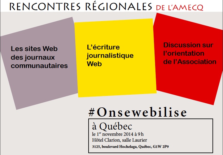 Trois carrés de type « Post-It » : Les sites Web des journaux communautaires ; L'écriture journalistique Web ; Discussion sur l'orientation de l'Association.