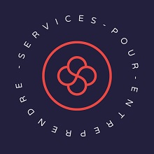 Logo de La Station : cercle rose sur fond violet. Quatre cercles se fusionnent au centre. « Services pour entreprendre ».