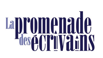 Logo : La promenade des écrivains. Belles lettres « carrées », mais en fait arrondies, bleu marin.